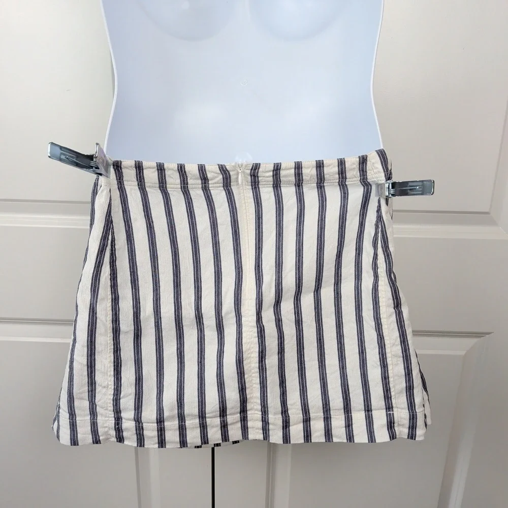 Coastal Striped Linen Blend Mini Skirt Theory Matai Chonos White‎ Blue Size 12